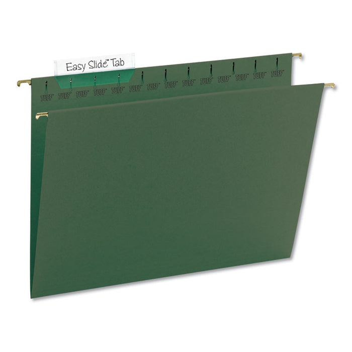 TUFF Hanging Folders with Easy Slide Tab, Letter Size, 1/3-Cut Tabs, Standard Green, 20/Box