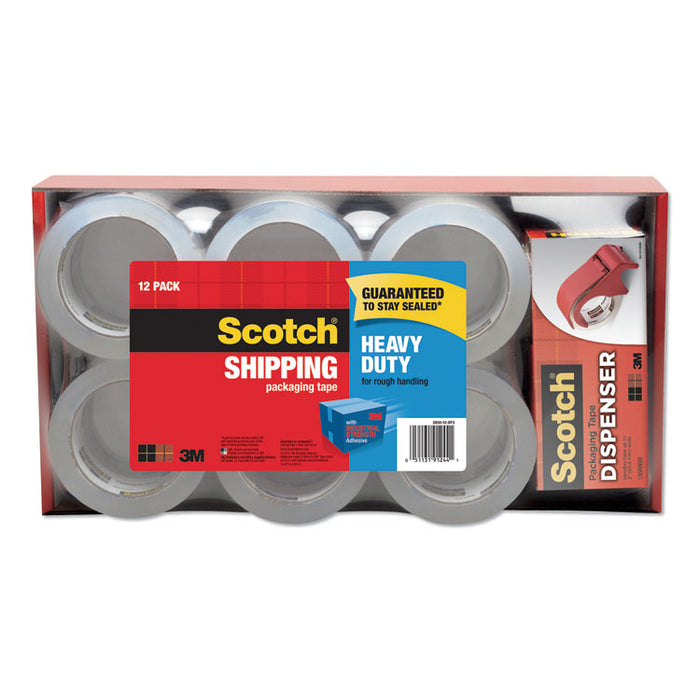 3850 Heavy-Duty Packaging Tape with DP300 Dispenser, 3" Core, 1.88" x 54.6 yds, Clear, 12/Pack