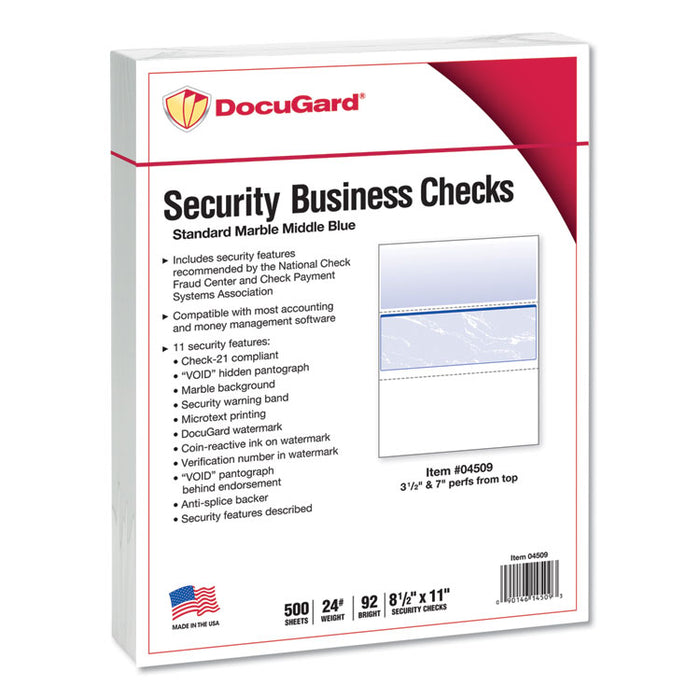 Standard Security Check, 11 Features, 8.5 x 11, Blue Marble Middle, 500/Ream