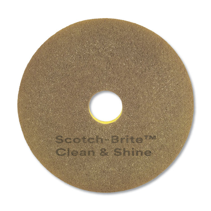 Clean and Shine Pad, 17" Diameter, Brown/Yellow, 5/Carton