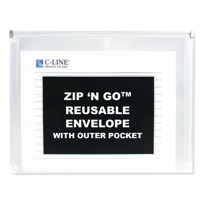 Zip 'N Go Reusable Envelope with Outer Pocket, 1" Capacity, 2 Sections, 10 x 13, Clear, 3/Pack