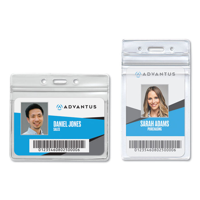 Resealable ID Badge Holders, Horizontal, Frosted 4.13" x 3.75" Holder, 3.75" x 2.62" Insert, 50/Pack