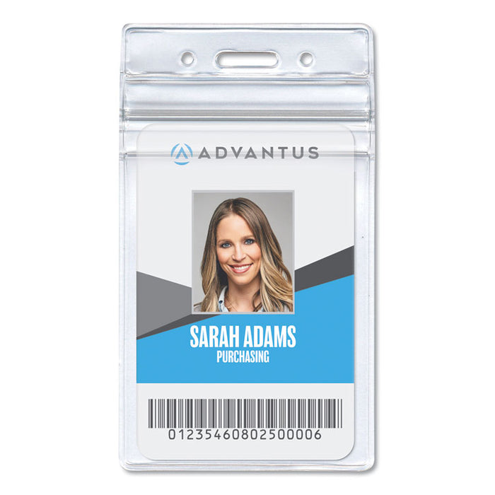 Resealable ID Badge Holders, Vertical, Frosted 3.68" x 5" Holder, 2.62" x 3.75" Insert, 50/Pack