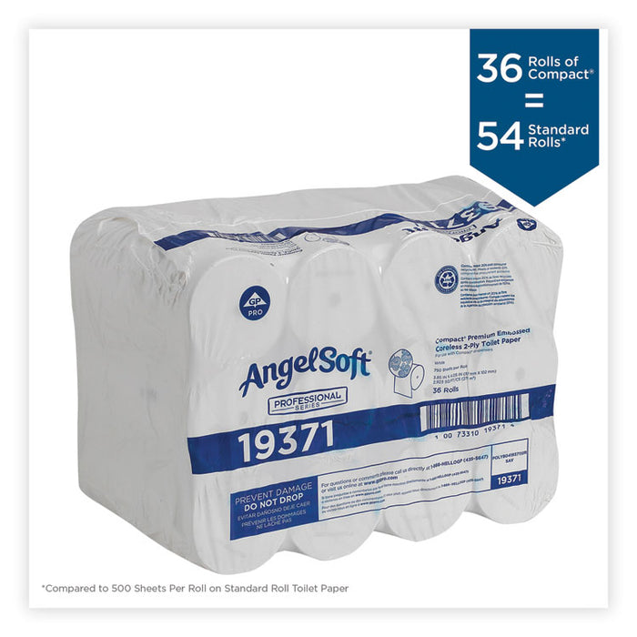 Compact Coreless Bath Tissue, Septic Safe, 2-Ply, White, 750 Sheets/Roll, 36/Carton