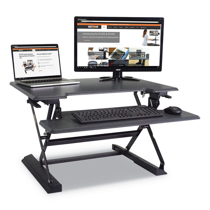 High Rise Height Adjustable Standing Desk with Keyboard Tray, 31" x 31.25" x 5.25" to 20", Gray/Black