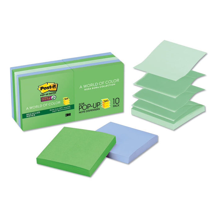 Pop-up Recycled Notes in Bora Bora Colors, 3 x 3, 90-Sheet, 10/Pack