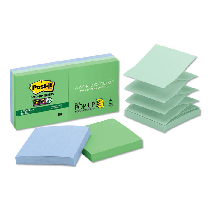 Pop-up Recycled Notes in Bora Bora Colors, 3 x 3, 90-Sheet, 6/Pack