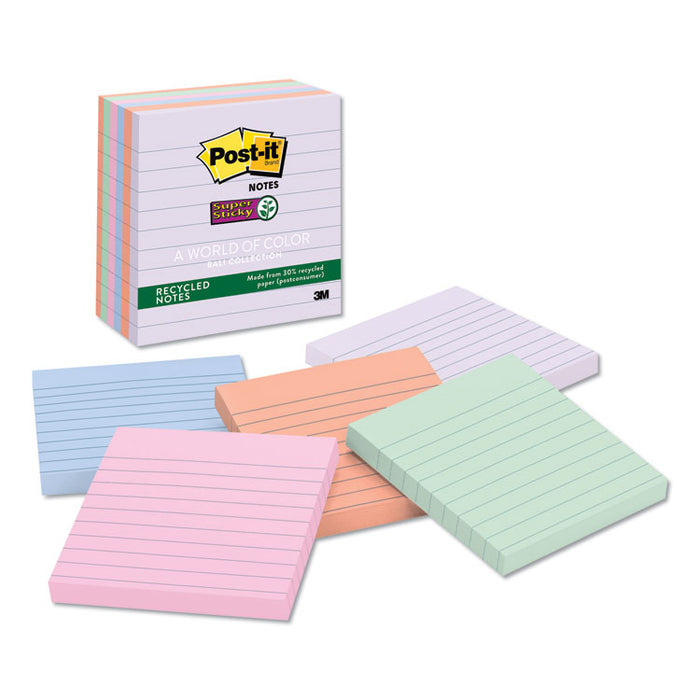 Recycled Notes in Wanderlust Pastels Collection Colors, Note Ruled, 4" x 4", 90 Sheets/Pad, 6 Pads/Pack