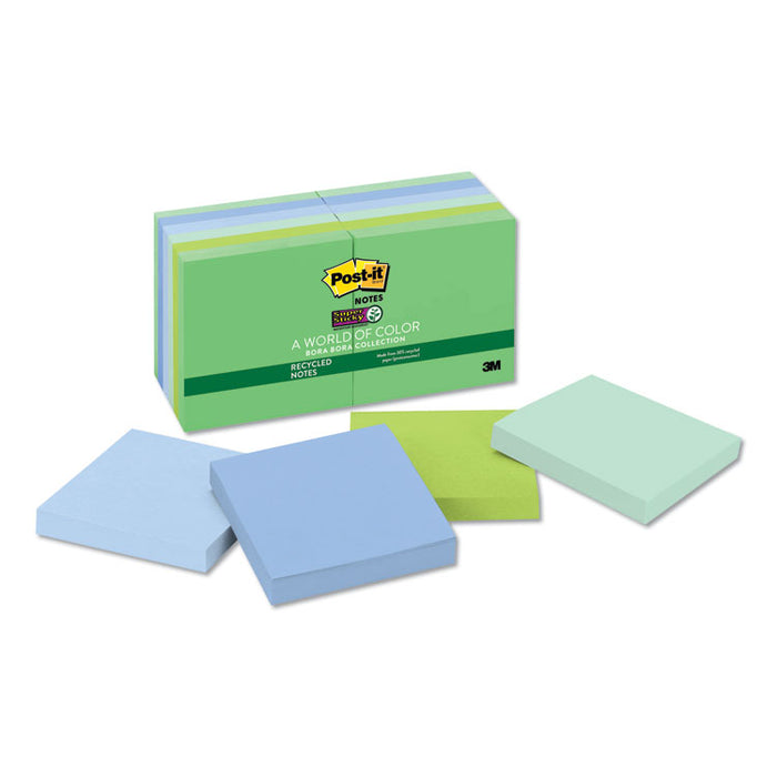 Recycled Notes in Bora Bora Colors, 3 x 3, 90-Sheet, 12/Pack