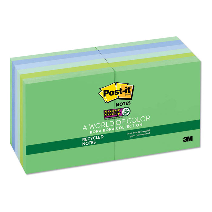 Recycled Notes in Bora Bora Colors, 3 x 3, 90-Sheet, 12/Pack