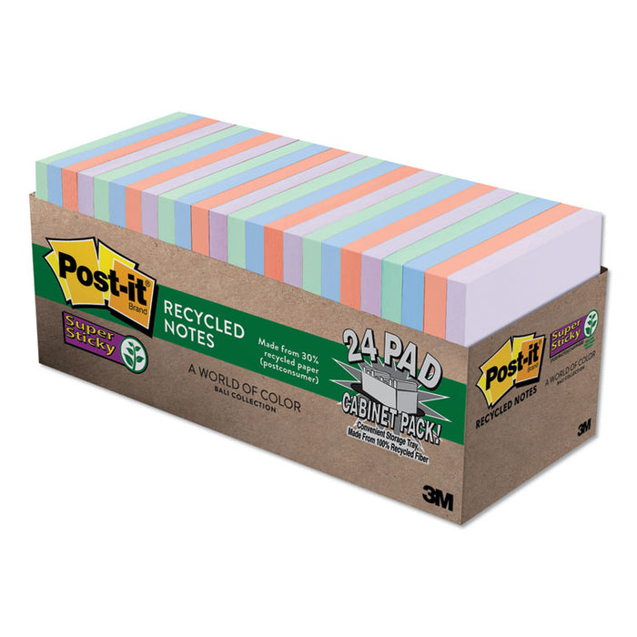 Recycled Notes in Wanderlust Pastel Collection Colors, Cabinet Pack, 3" x 3", 70 Sheets/Pad, 24 Pads/Pack
