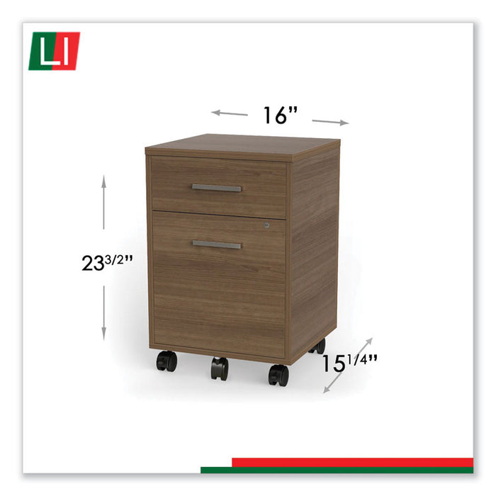 Urban Mobile File Pedestal, Left or Right, 2-Drawers: Box/File, Legal/A4, Natural Walnut, 16" x 15.25" x 23.75"