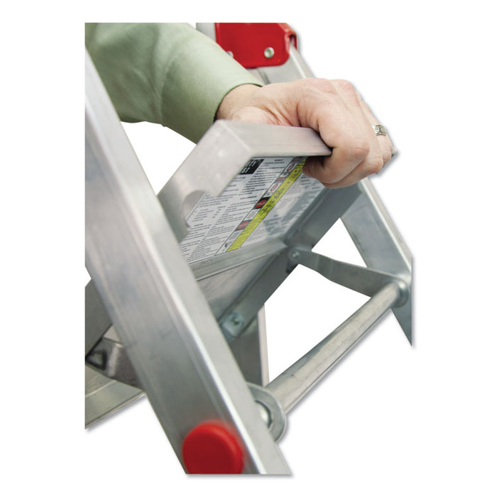 Aluminum Euro Platform Ladder, 8 ft Working Height, 200 lbs Capacity, 3 Step, Aluminum/Red