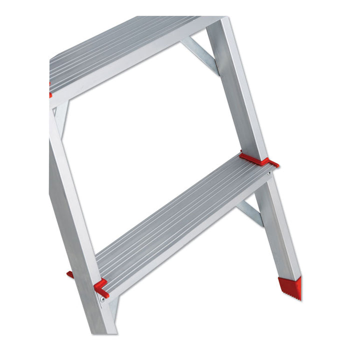 Aluminum Euro Platform Ladder, 8 ft Working Height, 200 lbs Capacity, 3 Step, Aluminum/Red