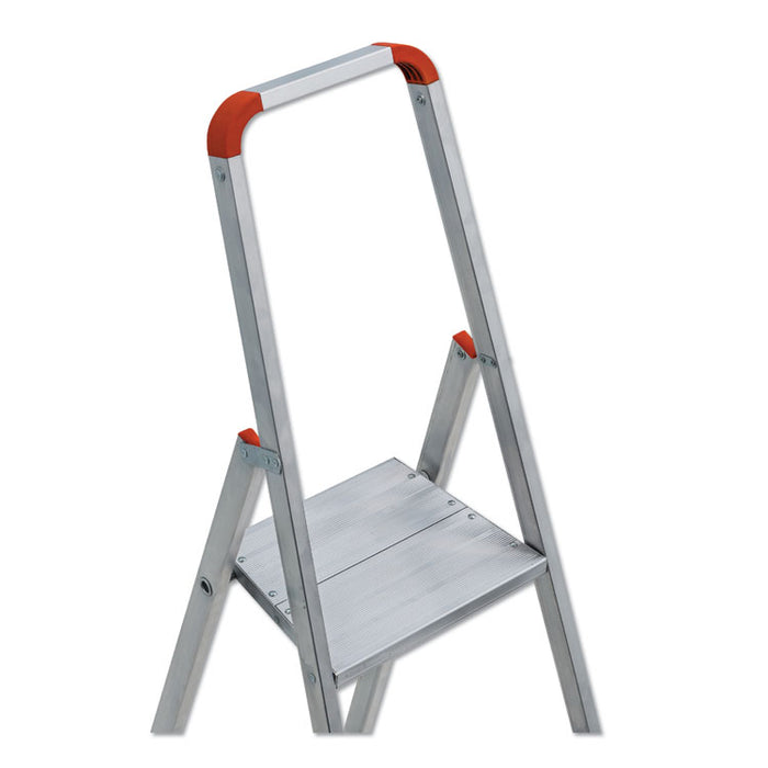 Aluminum Euro Platform Ladder, 8 ft Working Height, 200 lbs Capacity, 3 Step, Aluminum/Red
