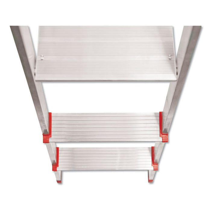 Aluminum Euro Platform Ladder, 8 ft Working Height, 200 lbs Capacity, 3 Step, Aluminum/Red