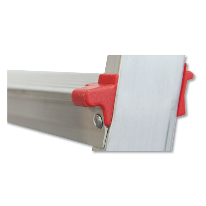 Aluminum Euro Platform Ladder, 8 ft Working Height, 200 lbs Capacity, 3 Step, Aluminum/Red