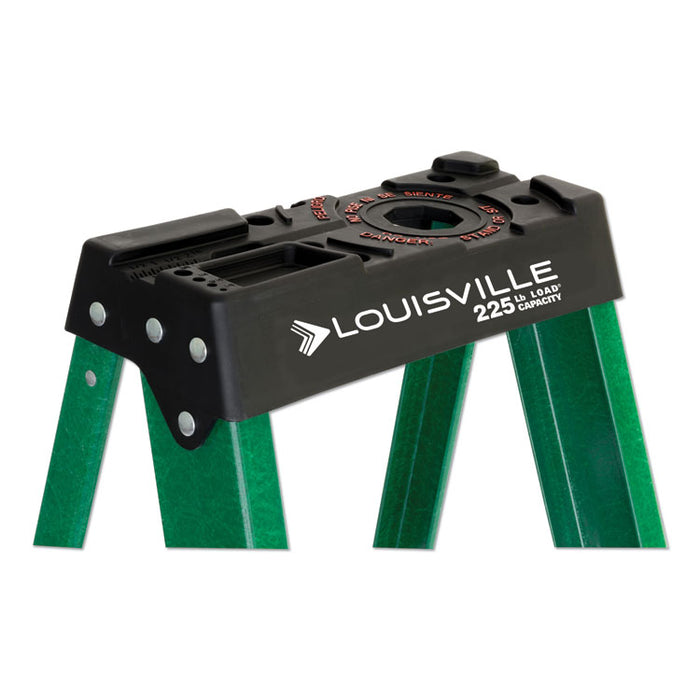 Fiberglass Step Ladder, 8 ft Working Height, 225 lbs Capacity, 5 Step, Green/Black