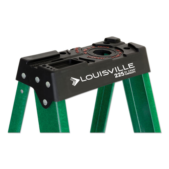 Fiberglass Step Ladder, 8 ft Working Height, 225 lbs Capacity, 7 Step, Green/Black