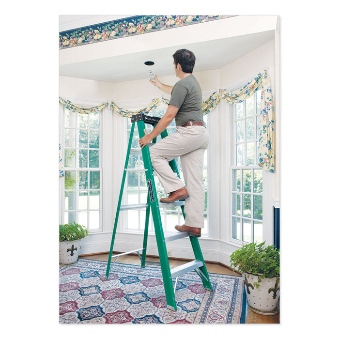 Fiberglass Step Ladder, 8 ft Working Height, 225 lbs Capacity, 5 Step, Green/Black