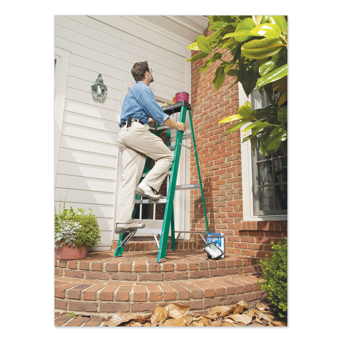 Fiberglass Step Ladder, 8 ft Working Height, 225 lbs Capacity, 5 Step, Green/Black