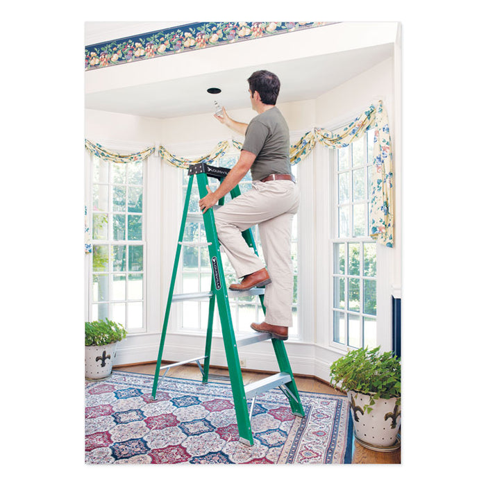 Fiberglass Step Ladder, 8 ft Working Height, 225 lbs Capacity, 7 Step, Green/Black