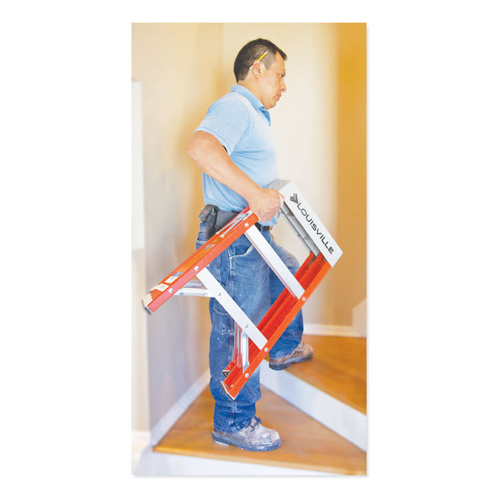 Fiberglass Heavy Duty Step Ladder, 26" Working Height, 300 lbs Capacity, 2 Step, Orange