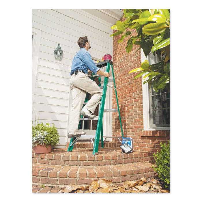 Fiberglass Step Ladder, 8 ft Working Height, 225 lbs Capacity, 7 Step, Green/Black