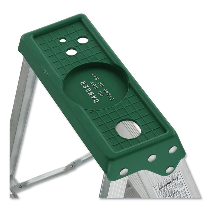 Aluminum Step Ladder, 6 ft Working Height, 225 lbs Capacity, 5 Step, Aluminum/Green