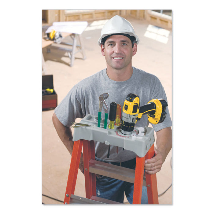 Fiberglass Heavy Duty Step Ladder, 23" Working Height, 300 lbs Capacity, 3 Step, Orange