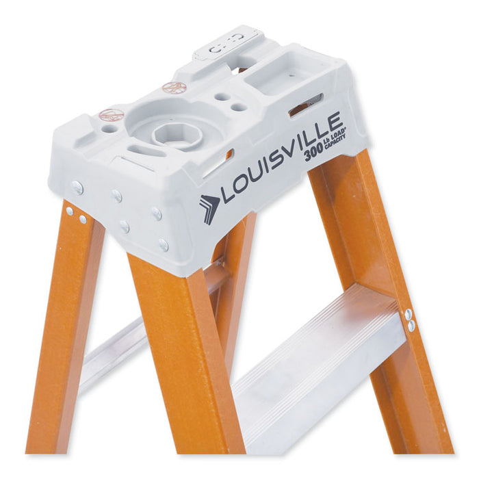 Fiberglass Heavy Duty Step Ladder, 23" Working Height, 300 lbs Capacity, 3 Step, Orange