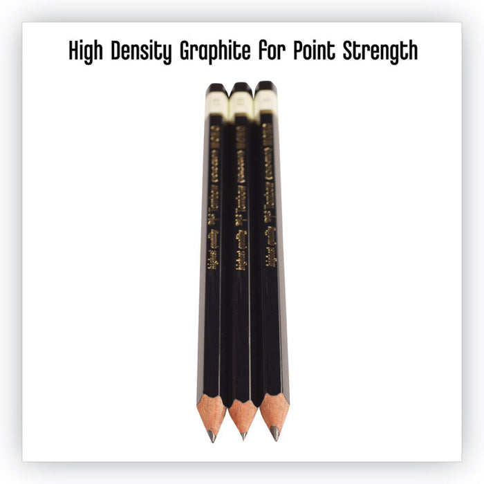 Drawing Pencil Set, 2 mm, Assorted Lead Hardness Ratings, Black Lead, Black Barrel, 3/Pack