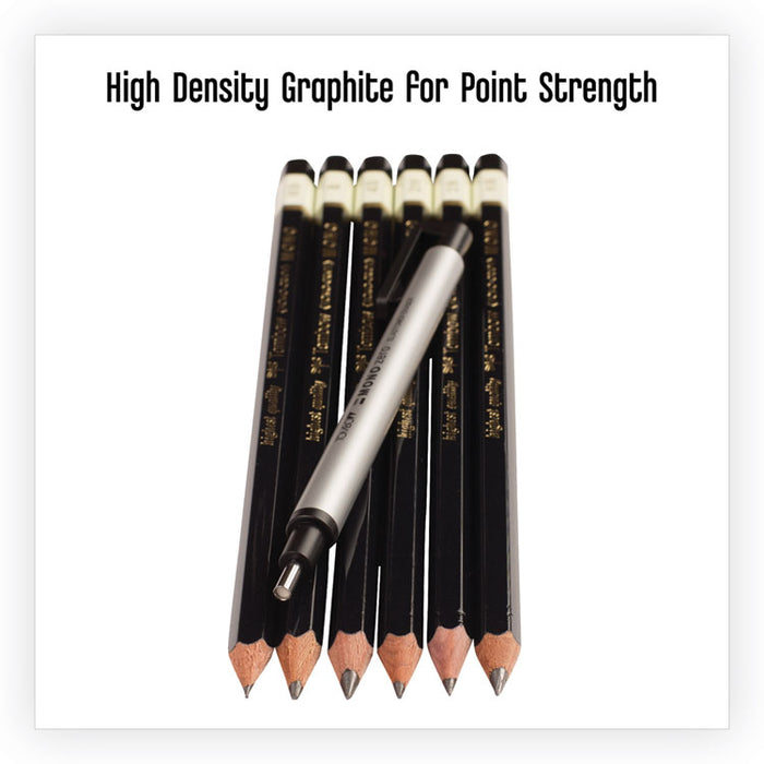 Drawing Pencil Set with Eraser, 2 mm, Assorted Lead Hardness Ratings, Black Lead, Black Barrel, 6/Pack