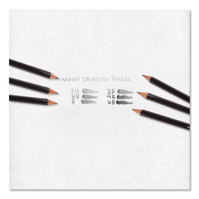 Drawing Pencil Set with Eraser, 2 mm, Assorted Lead Hardness Ratings, Black Lead, Black Barrel, 6/Pack