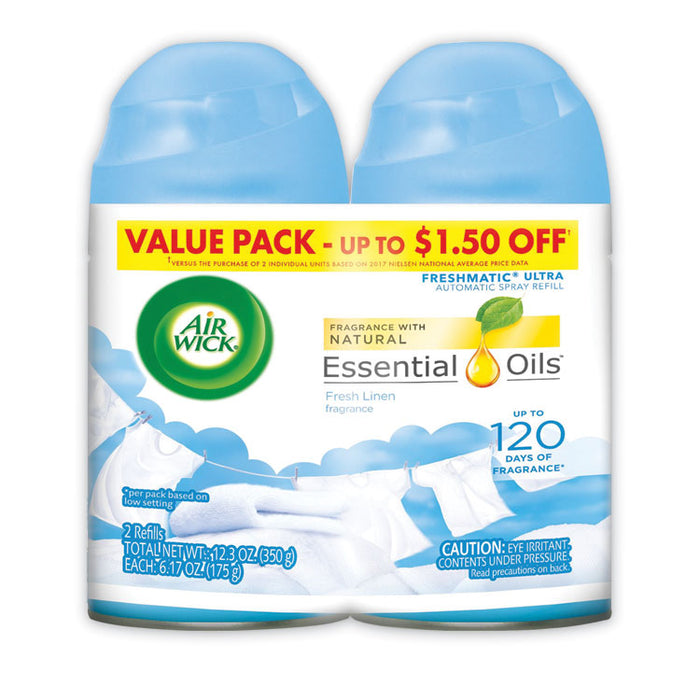 Freshmatic Ultra Spray Refill, Fresh Linen, Aerosol, 5.89 oz, 2/Pack, 3 Packs/Carton