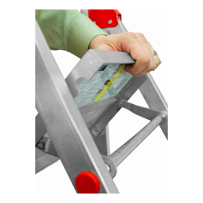 Aluminum Euro Platform Ladder, 8 ft Working Height, 200 lbs Capacity, 4 Step, Aluminum/Red