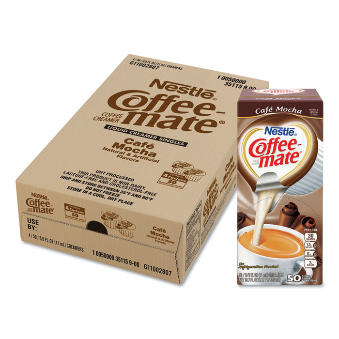 Liquid Coffee Creamer, Cafe Mocha, 0.38 oz Mini Cups, 50/Box, 4 Boxes/Carton, 200 Total/Carton