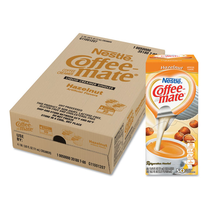 Liquid Coffee Creamer, Hazelnut, 0.38 oz Mini Cups, 50/Box, 4 Boxes/Carton, 200 Total/Carton