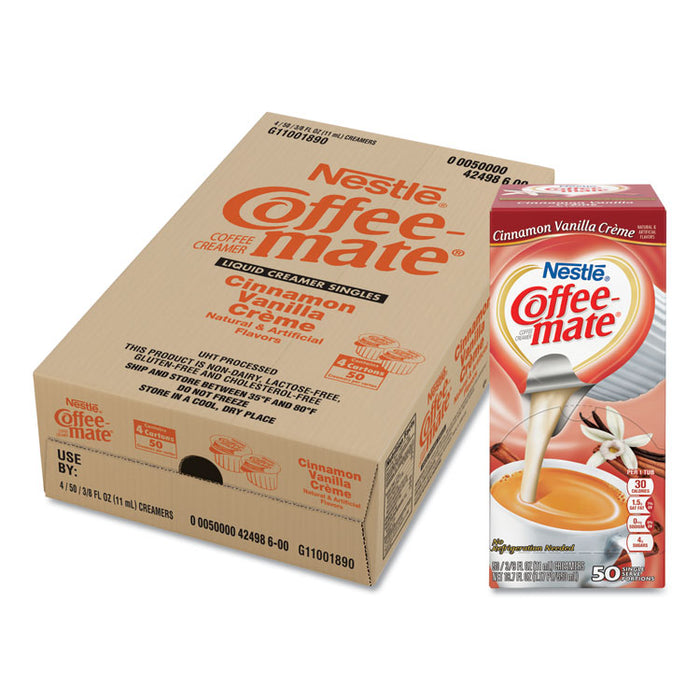 Liquid Coffee Creamer, Cinnamon Vanilla, 0.38 oz Mini Cups, 50/Box, 4 Boxes/Carton, 200 Total/Carton