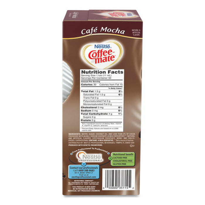 Liquid Coffee Creamer, Cafe Mocha, 0.38 oz Mini Cups, 50/Box