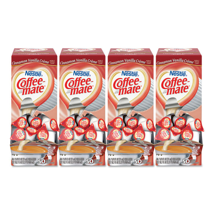 Liquid Coffee Creamer, Cinnamon Vanilla, 0.38 oz Mini Cups, 50/Box, 4 Boxes/Carton, 200 Total/Carton