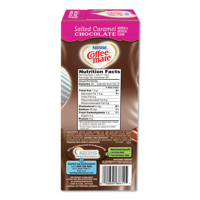 Liquid Coffee Creamer, Salted Caramel Chocolate, 0.38 oz Mini Cups, 50/Box