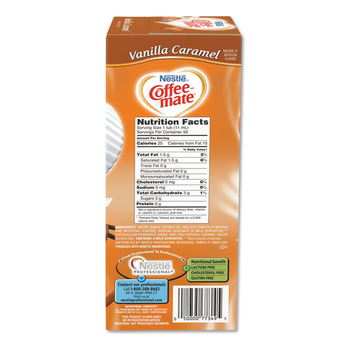 Liquid Coffee Creamer, Vanilla Caramel, 0.38 oz Mini Cups, 50/Box
