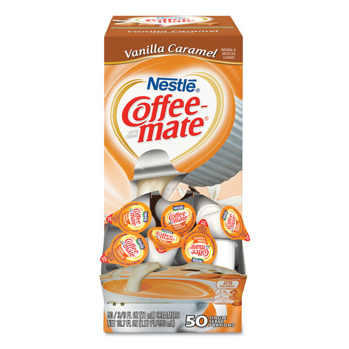 Liquid Coffee Creamer, Vanilla Caramel, 0.38 oz Mini Cups, 50/Box, 4 Boxes/Carton, 200 Total/Carton