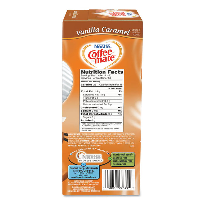 Liquid Coffee Creamer, Vanilla Caramel, 0.38 oz Mini Cups, 50/Box, 4 Boxes/Carton, 200 Total/Carton
