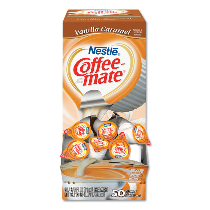 Liquid Coffee Creamer, Vanilla Caramel, 0.38 oz Mini Cups, 50/Box