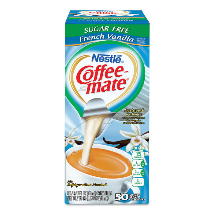 Liquid Coffee Creamer, Sugar-Free French Vanilla, 0.38 oz Mini Cups, 50/Box