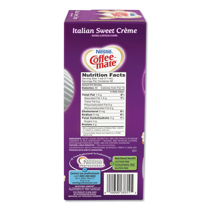 Liquid Coffee Creamer, Italian Sweet Creme, 0.38 oz Mini Cups, 50/Box, 4 Boxes/Carton, 200 Total/Carton