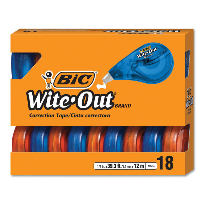 Wite-Out EZ Correct Correction Tape Value Pack, Non-Refillable, Blue/Orange Applicators, 0.17" x 472", 18/Pack