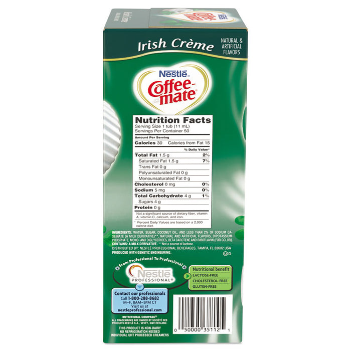 Liquid Coffee Creamer, Irish Creme, 0.38 oz Mini Cups, 50/Box, 4 Boxes/Carton, 200 Total/Carton